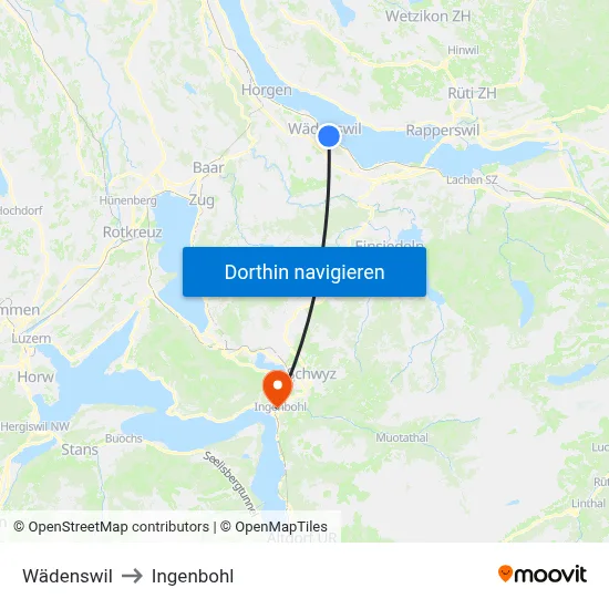 Wädenswil to Ingenbohl map