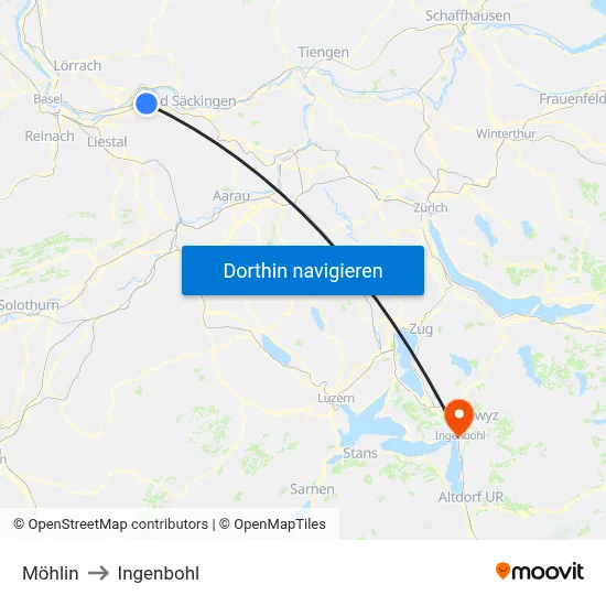 Möhlin to Ingenbohl map