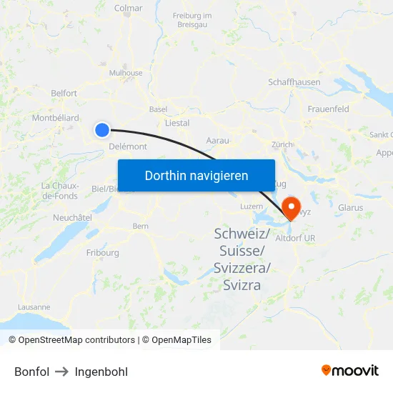 Bonfol to Ingenbohl map