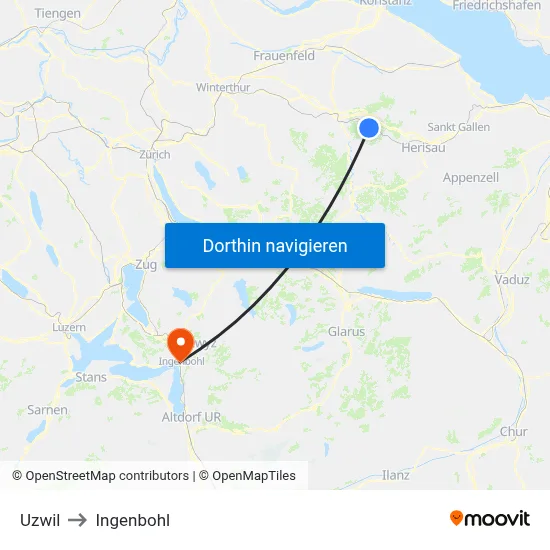 Uzwil to Ingenbohl map