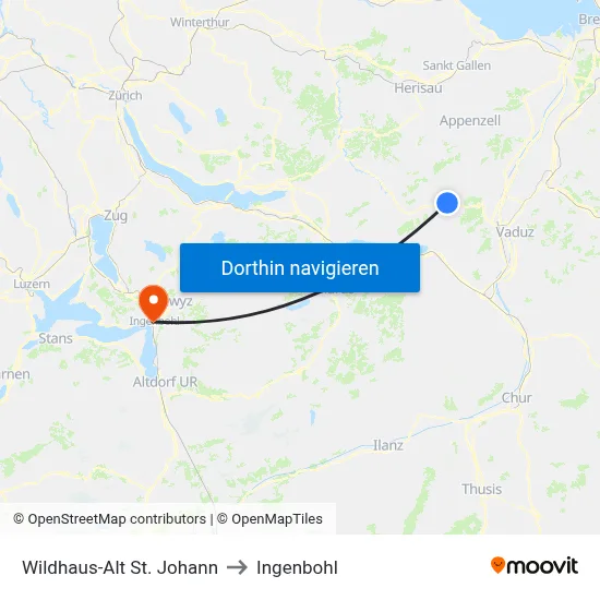 Wildhaus-Alt St. Johann to Ingenbohl map