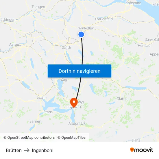 Brütten to Ingenbohl map