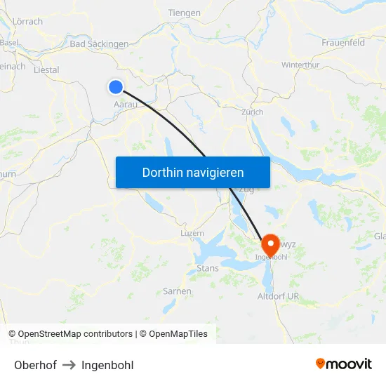 Oberhof to Ingenbohl map