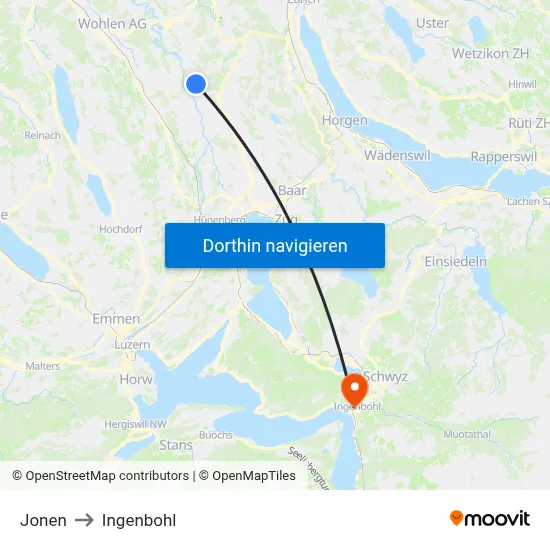 Jonen to Ingenbohl map