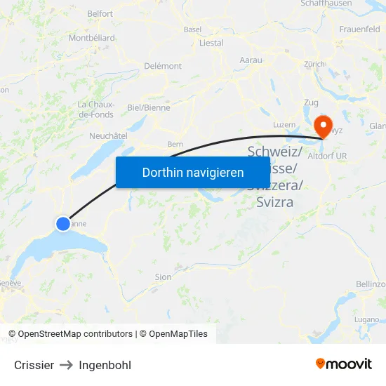 Crissier to Ingenbohl map