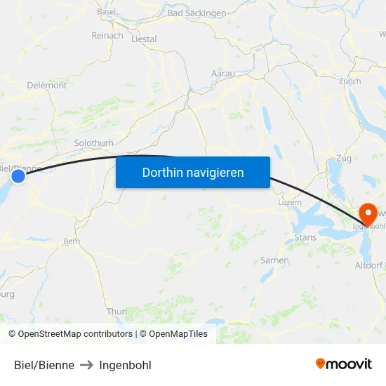 Biel/Bienne to Ingenbohl map