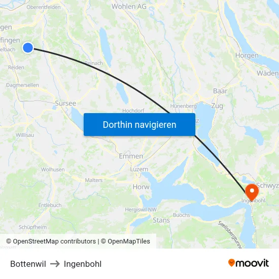 Bottenwil to Ingenbohl map