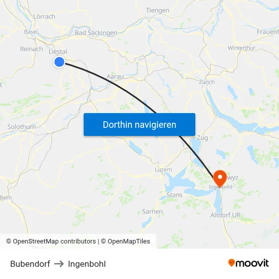 Bubendorf to Ingenbohl map