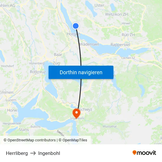 Herrliberg to Ingenbohl map