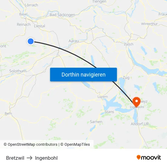 Bretzwil to Ingenbohl map