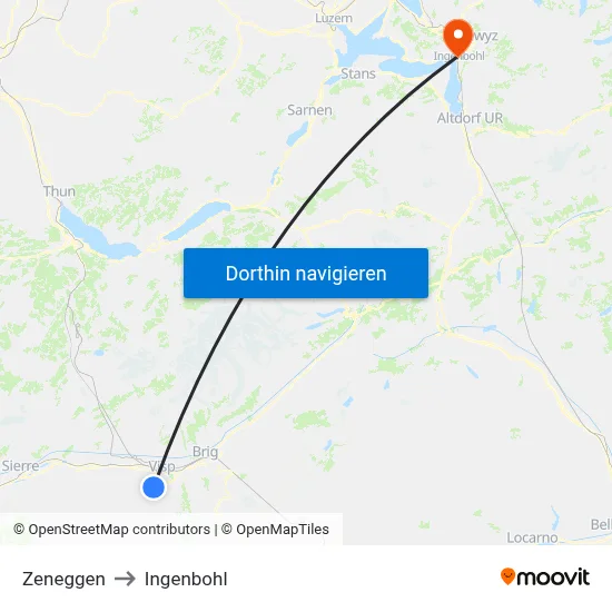 Zeneggen to Ingenbohl map