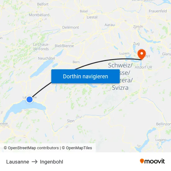 Lausanne to Ingenbohl map