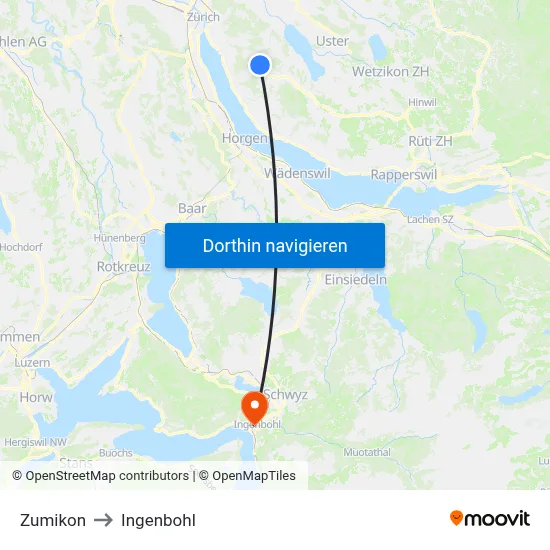 Zumikon to Ingenbohl map