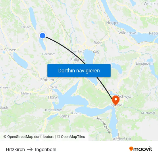 Hitzkirch to Ingenbohl map