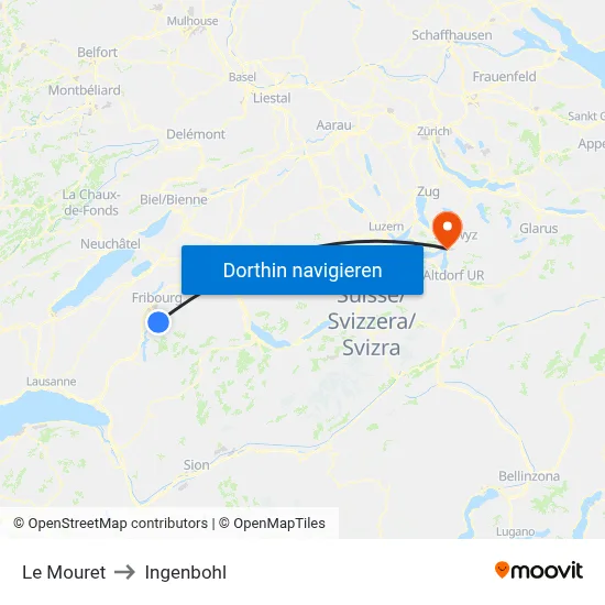 Le Mouret to Ingenbohl map