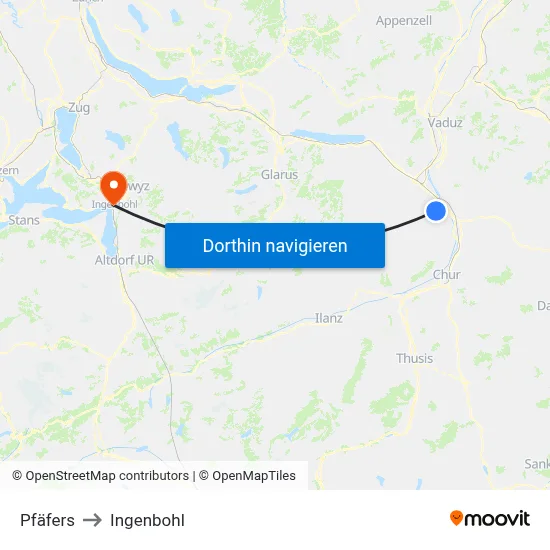 Pfäfers to Ingenbohl map