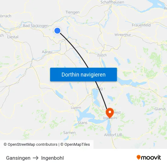 Gansingen to Ingenbohl map