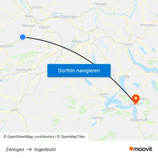 Zwingen to Ingenbohl map