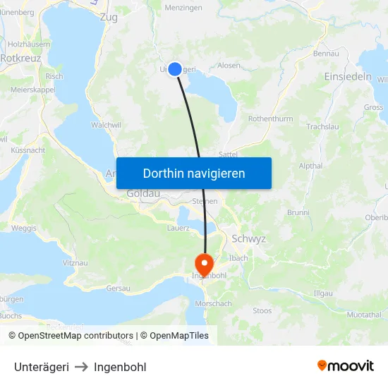 Unterägeri to Ingenbohl map