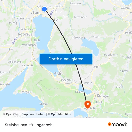 Steinhausen to Ingenbohl map