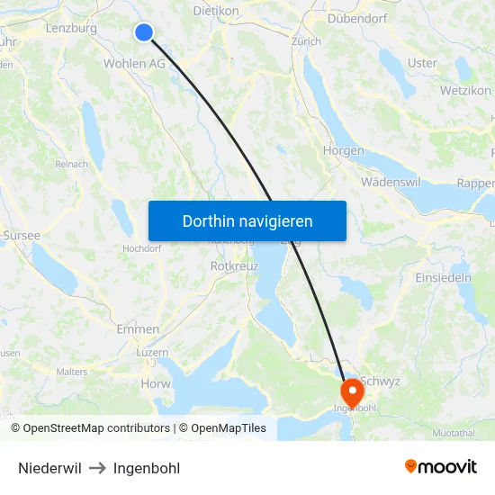 Niederwil to Ingenbohl map