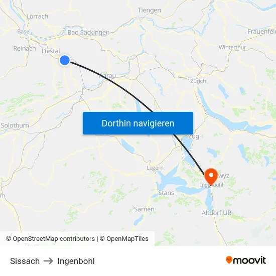 Sissach to Ingenbohl map