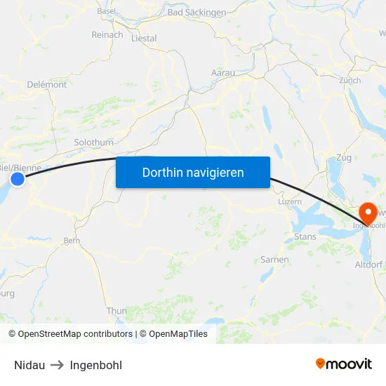 Nidau to Ingenbohl map