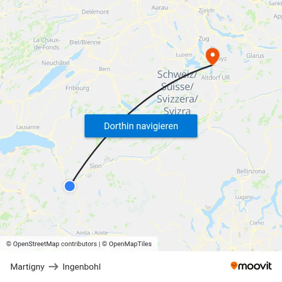 Martigny to Ingenbohl map