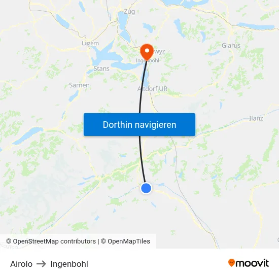 Airolo to Ingenbohl map