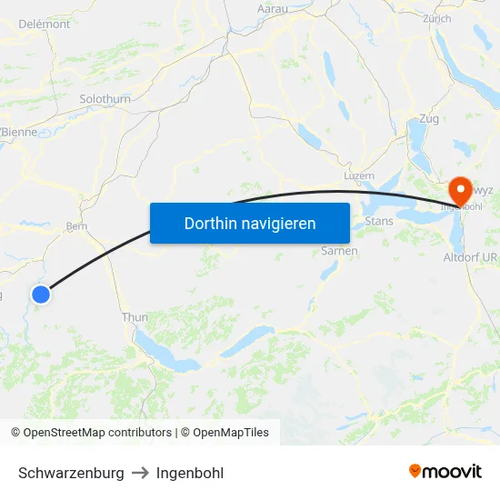 Schwarzenburg to Ingenbohl map