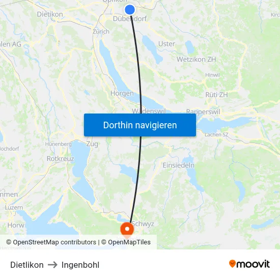 Dietlikon to Ingenbohl map