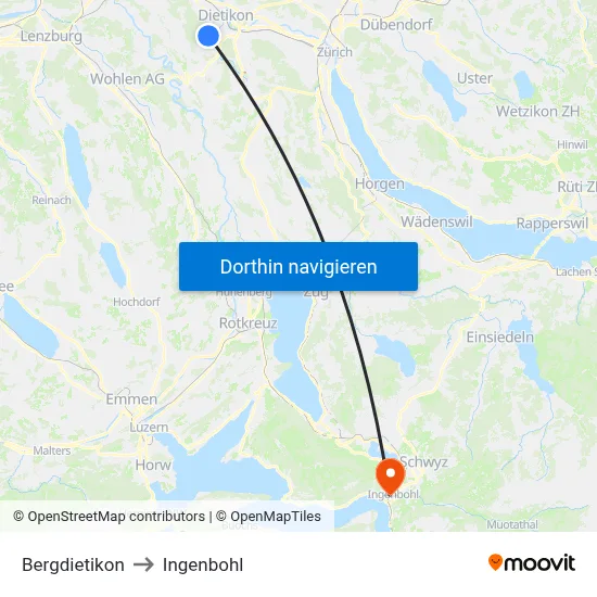 Bergdietikon to Ingenbohl map