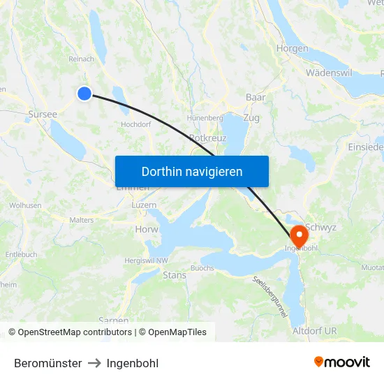 Beromünster to Ingenbohl map