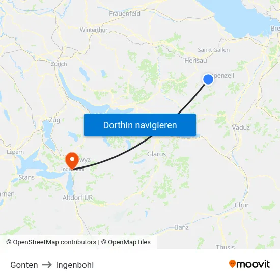 Gonten to Ingenbohl map