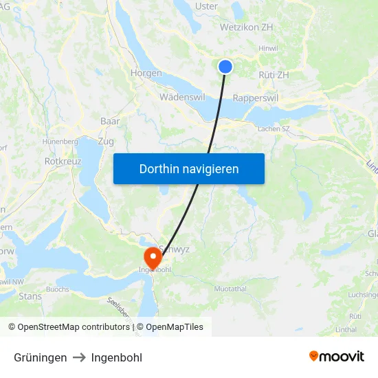 Grüningen to Ingenbohl map