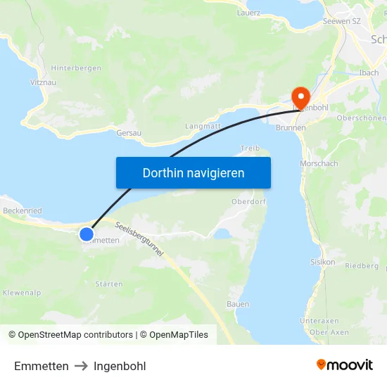 Emmetten to Ingenbohl map