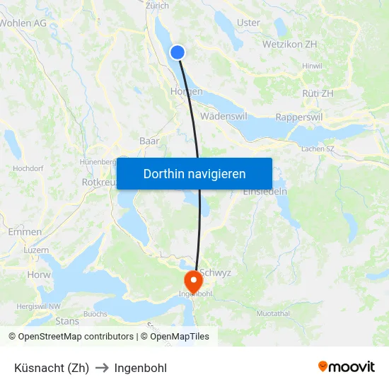 Küsnacht (Zh) to Ingenbohl map