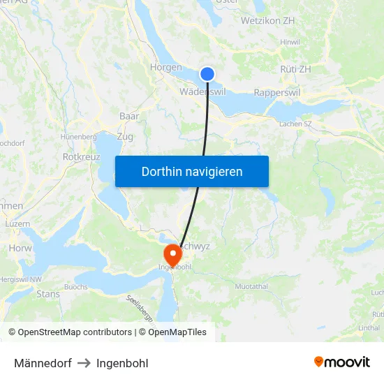 Männedorf to Ingenbohl map