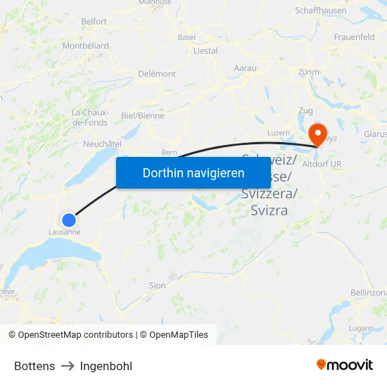 Bottens to Ingenbohl map
