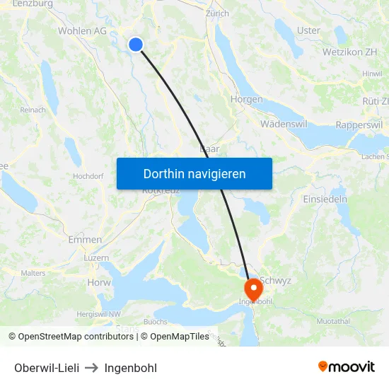Oberwil-Lieli to Ingenbohl map