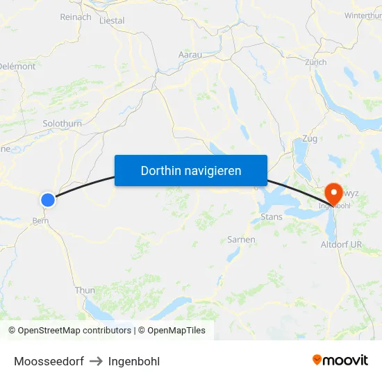 Moosseedorf to Ingenbohl map