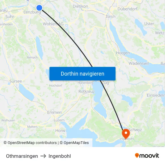 Othmarsingen to Ingenbohl map