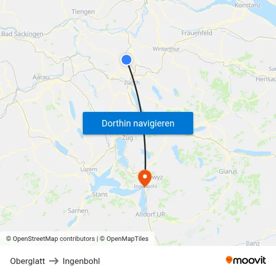 Oberglatt to Ingenbohl map