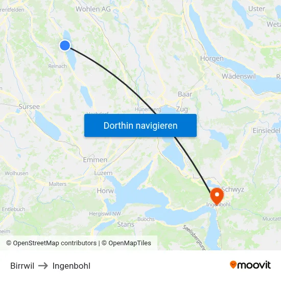 Birrwil to Ingenbohl map