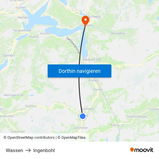 Wassen to Ingenbohl map