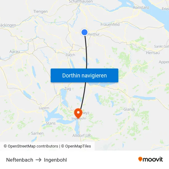 Neftenbach to Ingenbohl map