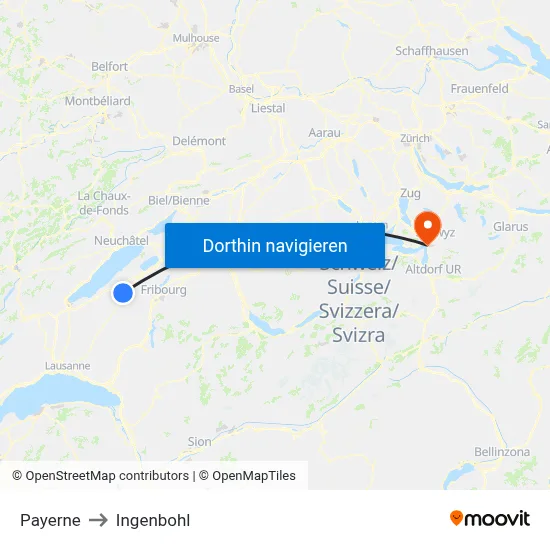 Payerne to Ingenbohl map