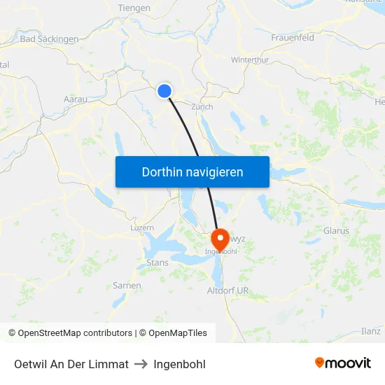 Oetwil An Der Limmat to Ingenbohl map