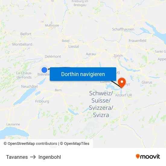 Tavannes to Ingenbohl map