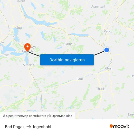 Bad Ragaz to Ingenbohl map